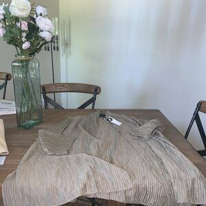 NWT Eileen Fisher Wheat  Crinkle Shimmer Wheat High Collar Jacket